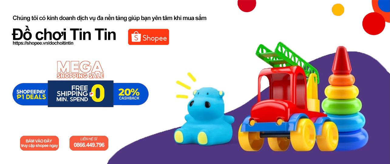 Banner quảng cáo Shopee – Đồ chơi Tin Tin, MEGA SHOPPING SALE
