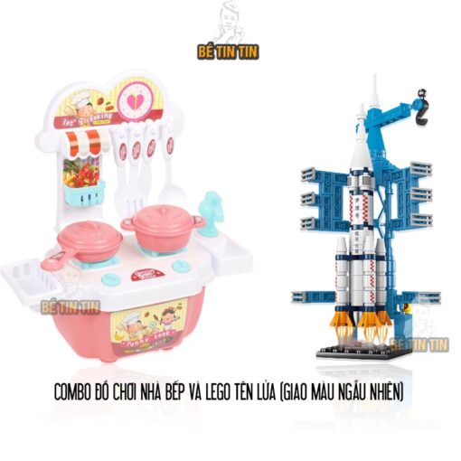 Combo Đồ chơi nấu ăn nhà bếp/ Bộ đồ chơi nấu ăn cho bé 22 chi tiết và lego tên lửa