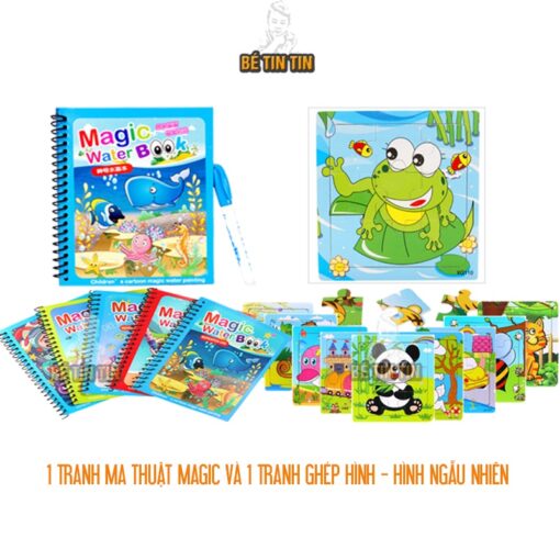 Combo Tranh Tô Màu Nước Ma Thuật Tự Xóa, Sách Tập Tô Thần Kỳ, Magic Water Book và bảng ghép hình